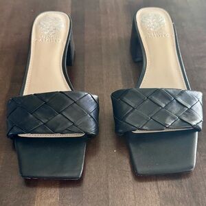 Vince Camuto Black Leather Woven Sandals